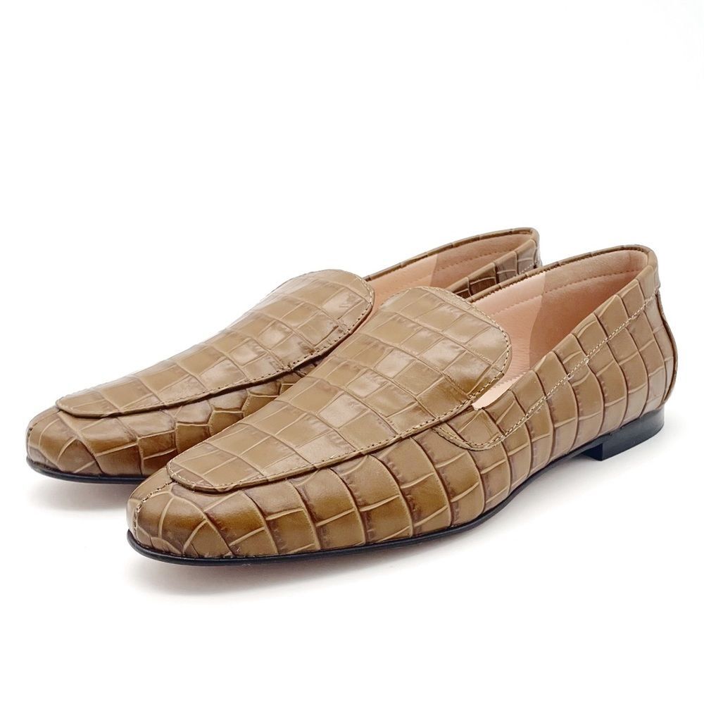NEW J. Crew Cecile Croc Embossed Leather Slipper Loafer Tan Slip-On Size 7 NWOB - Picture 4 of 16